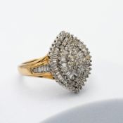 A 9ct gold and diamond marquise cluster ring, size T.