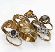 Nine 9ct gold dress rings, approx 25.4g.