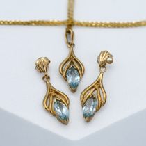 A 9ct yellow gold and pale blue topaz drop earrings together with 9act yellow gold and pale blue