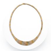 An 18ct gold three coloured feather necklace, approx 30.4g.