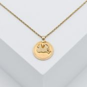 A 9ct yellow gold zodiac pendant 'Aries' on an 18" belcher link chain, 6.03gm.