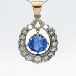 A diamond and tanzanite drop pendant (not hallmarked).