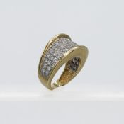 An impressive yellow & white gold American three row wide band style ring set with forty-seven round