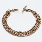 A 9ct rose gold double row graduated link 'guard chain' style bracelet with T-bar & swivel clasp,
