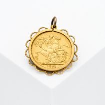 An 1891 Victoria full sovereign in a 9ct yellow gold pendant mount, 9.65gm.