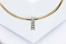 A 14ct yellow gold flat snake chain with a silver adjustable chain clasp with heart drop and a