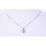 An 18ct white gold swirl design pendant set with two round brilliant cut diamonds