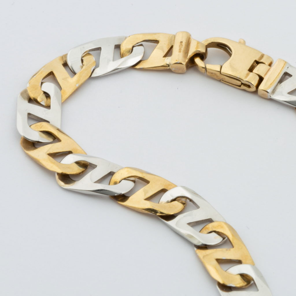 A 9ct yellow & white gold curb link design bracelet, length 21.5cm, with lobster catch - Image 2 of 2