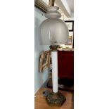 A glass and brass electric table lamp with 'Mushroom' shaped shade (possibly conversion), height