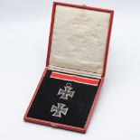 German Military 1st and 2nd Crosses in Red presentation case, with embossed national Eagle.