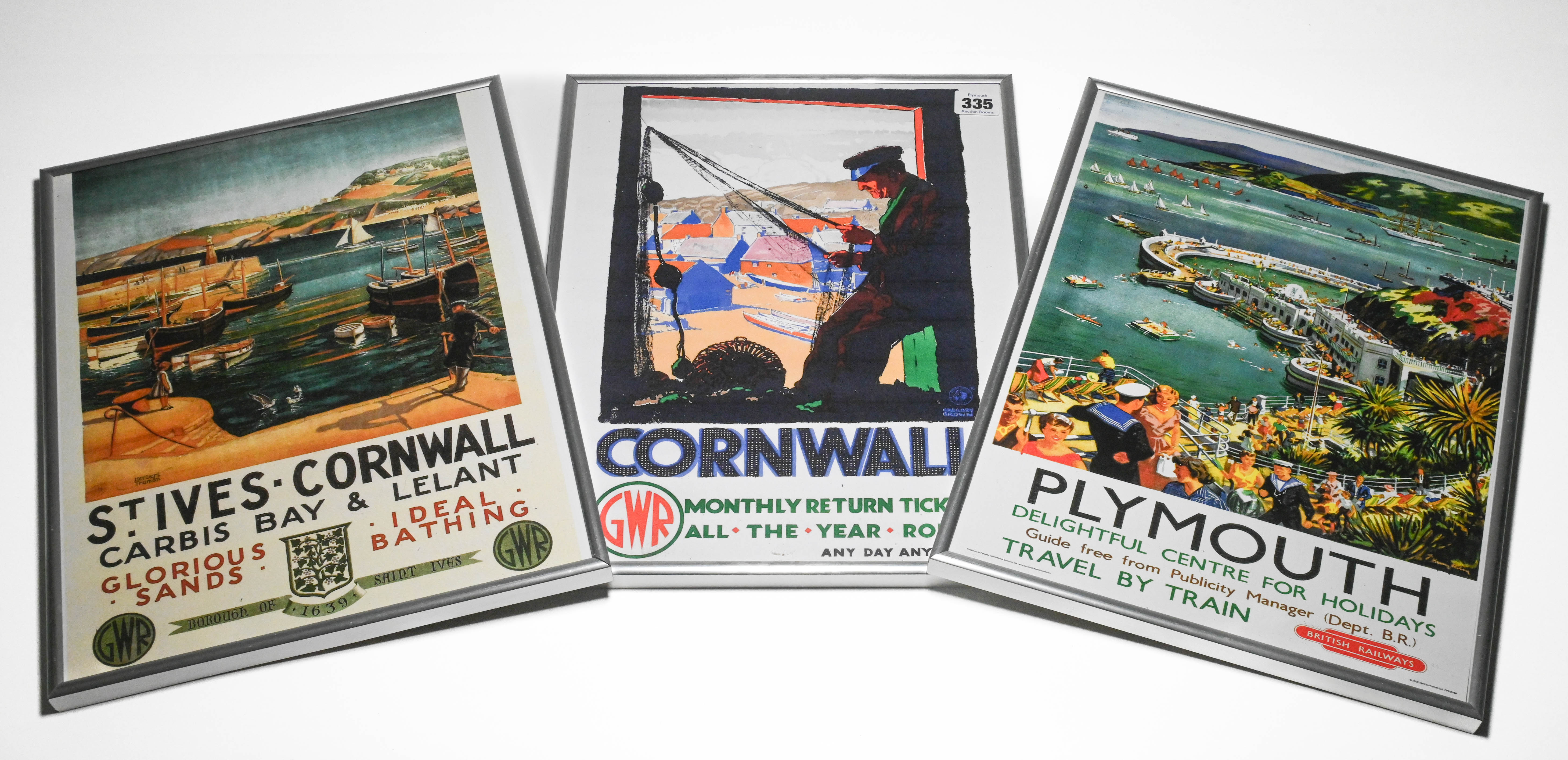 Three re-prints of Old Railway posters Inc. GWR Plymouth, each framed.