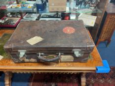 Leather suitcase with Cunard White Star Line sticker from SS Berengaria