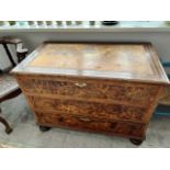 An antique walnut Dower chest, length 41inches, width 23 inches and height 30 inches.