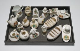 Collection of Plymouth Crested Ware 18 pieces including Jugs, Boats a Baby in the Bath and a