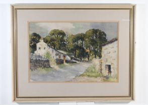 Tom Sykes, 'Raisgill Farm' watercolour, 34cm x 50cm, framed and glazed.