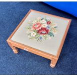 Sid Pollard of Thirsk (1914-1994) Ex Mouseman - a foot stool with embroidery to the top together