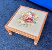 Sid Pollard of Thirsk (1914-1994) Ex Mouseman - a foot stool with embroidery to the top together