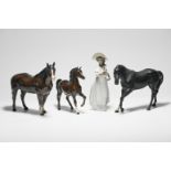 Two Beswick horses, Royal Doulton horse and a Nao figure (4).