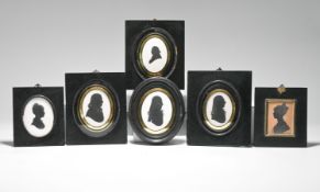 A collection of six framed silhouette's including three by Miers together with two Sotheby & Co