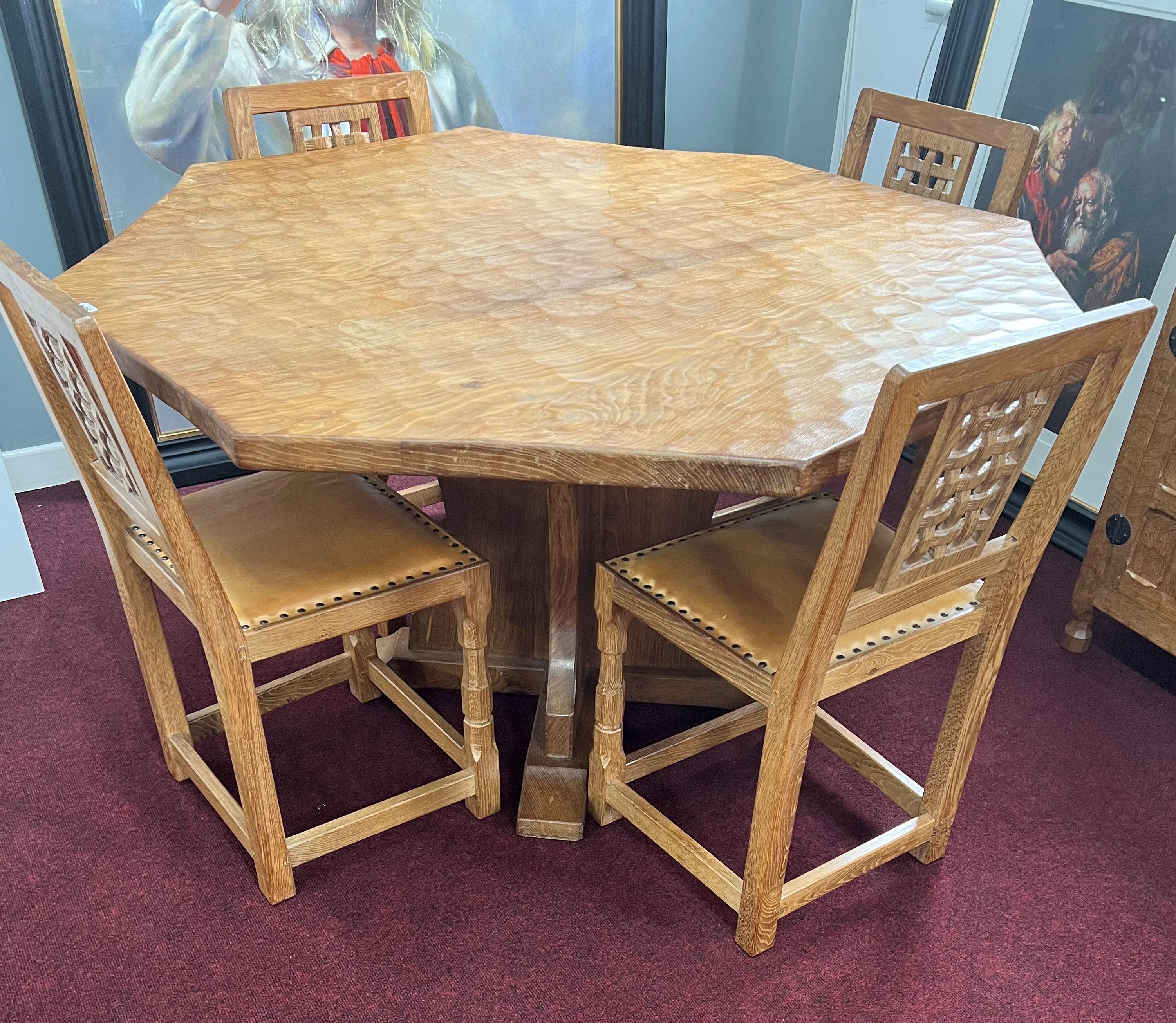 Sid Pollard of Thirsk (1914-1994) Ex Mouseman - dining table and set of four chairs, table height