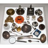 A collection of various Victorian and later inkwells including capstan inkwell together with some