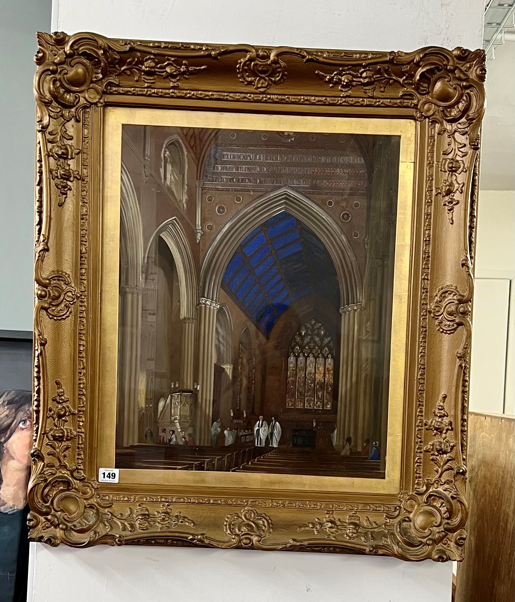 An unsigned 19th century painting believed to be Emmanuel Church, Plymouth, 53cm x 43cm, framed