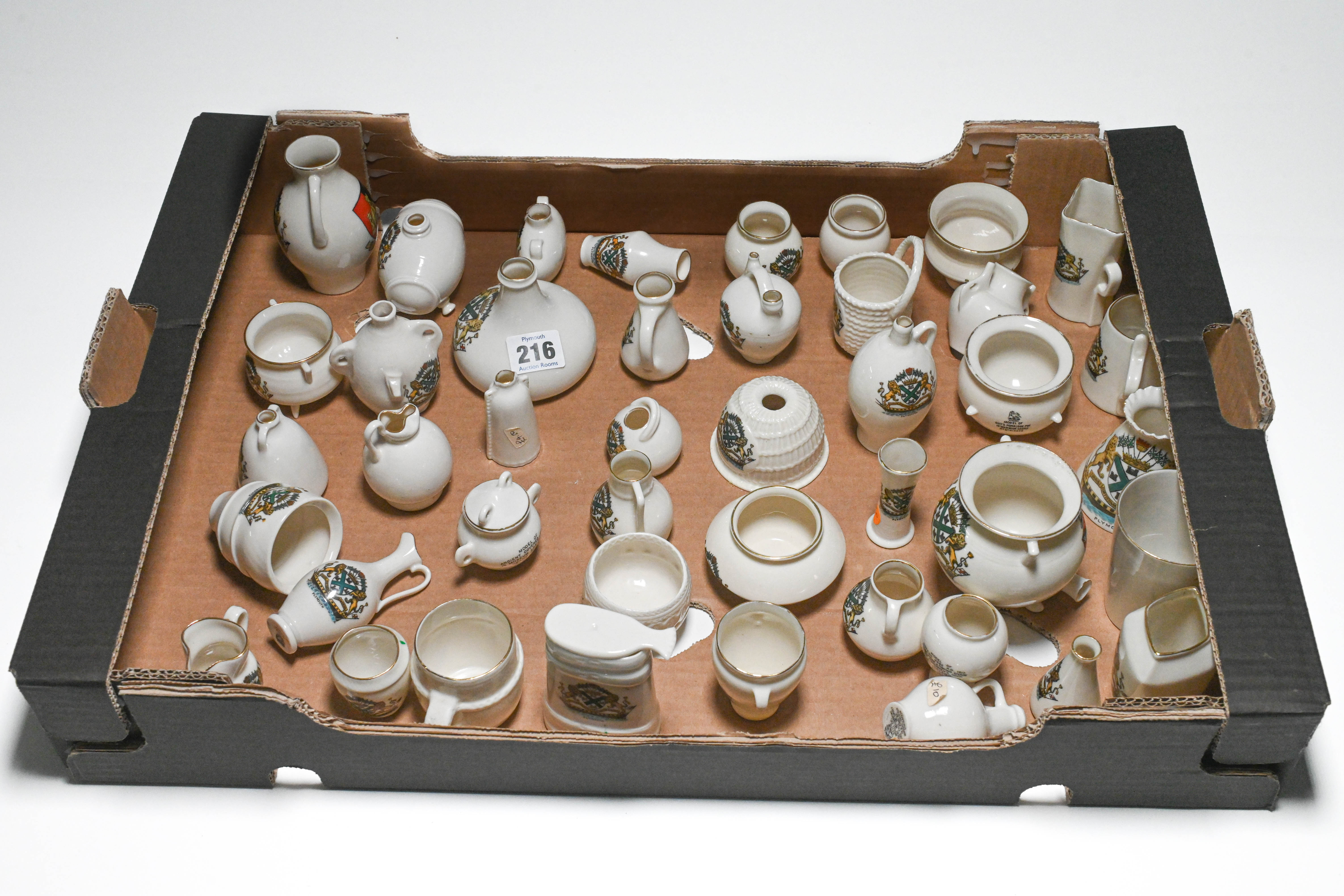 Collection of Plymouth Crested Ware. 44 pieces including Jugs Bowls and Cauldrons, as well as a