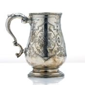 A 19th century ornate silver tankard with flower engraving, Exeter, 8.42oz.