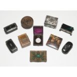 Interesting collection of nine Antique small boxes including snuff boxes, etc