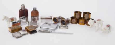 A collection of items including silver cigarette case, vesta case, Crested wares, lighter etc