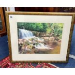 M.J. Burlord 2001, signed edition print of a 'Waterfall', 19th Century engraved print 'The Last