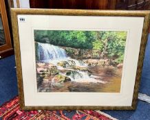 M.J. Burlord 2001, signed edition print of a 'Waterfall', 19th Century engraved print 'The Last