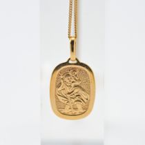 A 9ct yellow gold St. Christopher pendant with chain, 3.4g