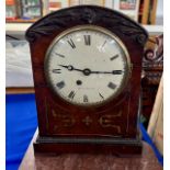 19th century mahogany and brass inlaid bracket clock, the dial marked New Cross, height 32cm