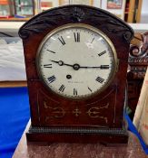 19th century mahogany and brass inlaid bracket clock, the dial marked New Cross, height 32cm