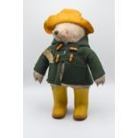 Paddington Bear with yellow boots, yellow hat and green cardigan, height 50cm.