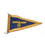 German Naval Admirals Pennant. Triangular pennant 34cm by 23cm. Blue and gold, with National