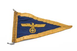 German Naval Admirals Pennant. Triangular pennant 34cm by 23cm. Blue and gold, with National