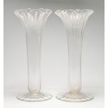 Pair of tall trumpet glass vases, height 42cm