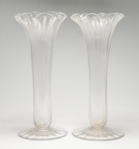 Pair of tall trumpet glass vases, height 42cm