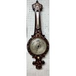 A mahogany cased 'Banjo' two glass barometer with Mother of Pearl inlaid and flower design, 102cm
