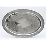 A silver oval platter, impressed mark .800, inscribed 'Handmade Tripoli, Libya B.Hameda', 50cm x