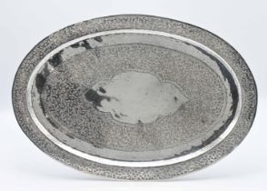 A silver oval platter, impressed mark .800, inscribed 'Handmade Tripoli, Libya B.Hameda', 50cm x