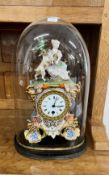 French mantle clock circa 1890, Paul Mancel, Paris, ornate porcelain figurative clock on plinth,