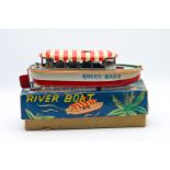 Japanese tinplate and battery operated River Boat, boxed.