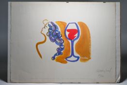 Monica Kind print, watercolour of female silhouette and wine glass, after original from 1991,