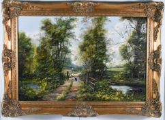 David Snell, 20th century oil on canvas 'Country Landscape' signed, in a swept gilt frame, overall