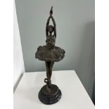 A 20th century bronze sculpture on black marble socle base depicting a Ballerina, height 42cm.