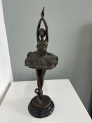 A 20th century bronze sculpture on black marble socle base depicting a Ballerina, height 42cm.