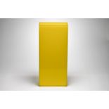 Glass contemporary vase, rectangular in form with a yellow hue, 42cm